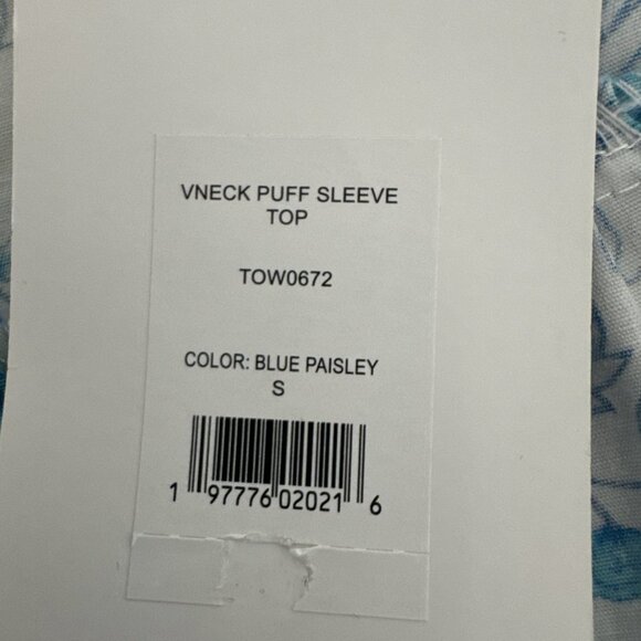 Draper James Women's S V-Neck Puff Sleeve Blouse Top Blue Floral NWT 9264 - Picture 9 of 15